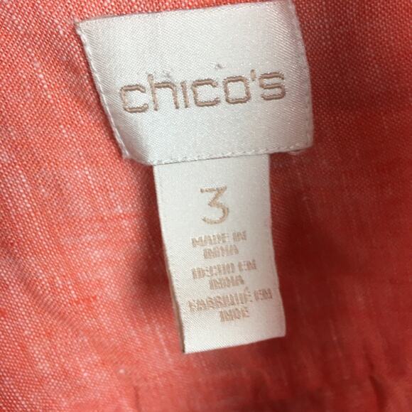 Chico's Orange Linen 3/4 Sleeve  Button Down Top 3 - Picture 6 of 6